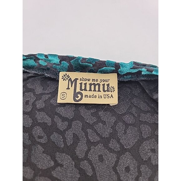 VTG Show Me Your Mumu Sz S Velour Velvet Sheer Top Teal LS Snake Vibe 80s - Picture 9 of 12